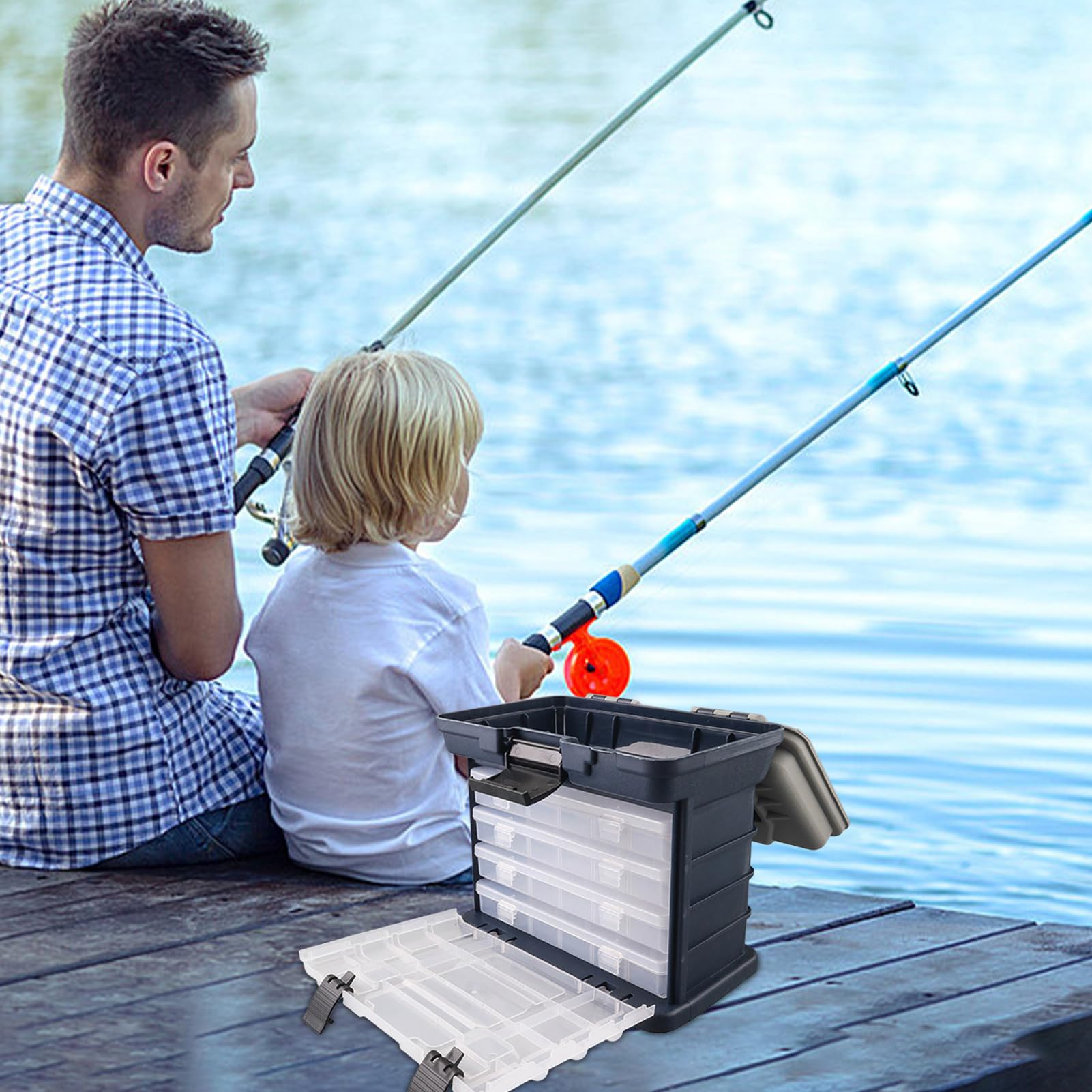 awakentti Organizer portatile per attrezzatura da pesca, con 4 cassetti, grande capacità, scomparti multipli, scatola multiuso per attrezzatura da pesca, perline e ferramenta