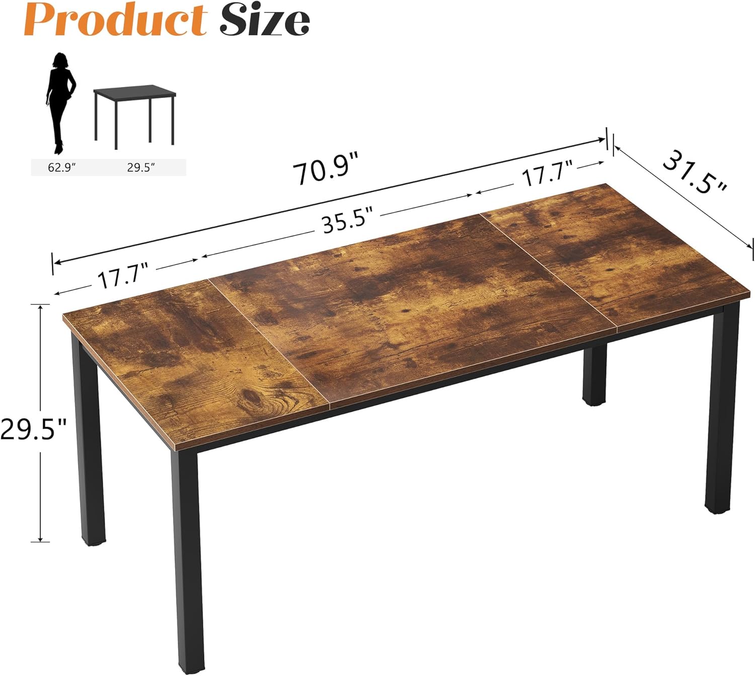 Need Large Computer Desk 70.8 x 31.5 inches Conference Table Large Office Desk Writing Table Workstation for Home Office,Rustic Brown AC3FB-180-ND