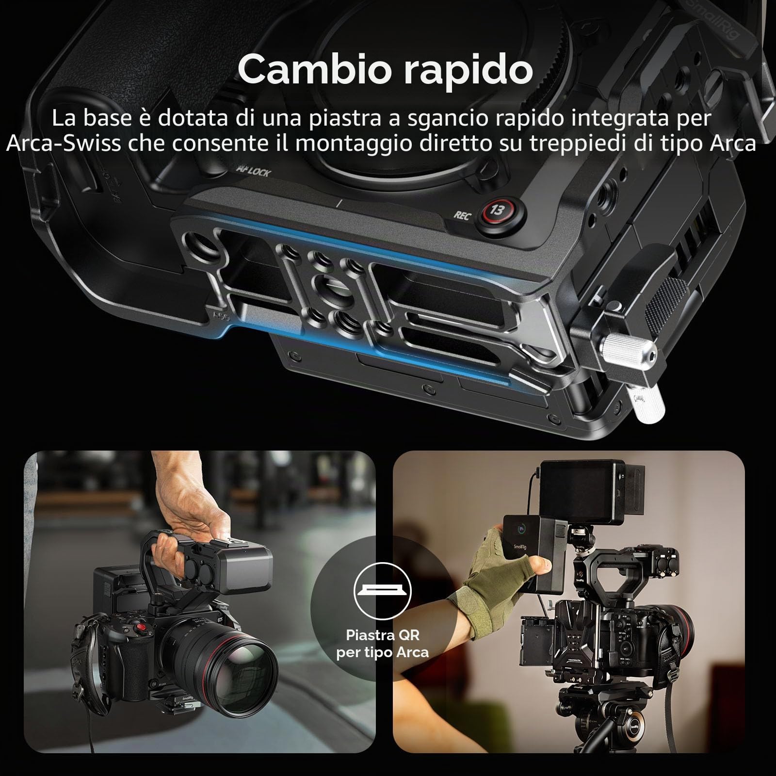 SMALLRIG Kit Gabbia di Portatile per Canon C50 con Prolunga XLR, Piastra Batteria V-Mount, Gabbia per Fotocamera con Piastra a Sgancio Rapido Integrata per Arca e Cinghia da Polso - 5658