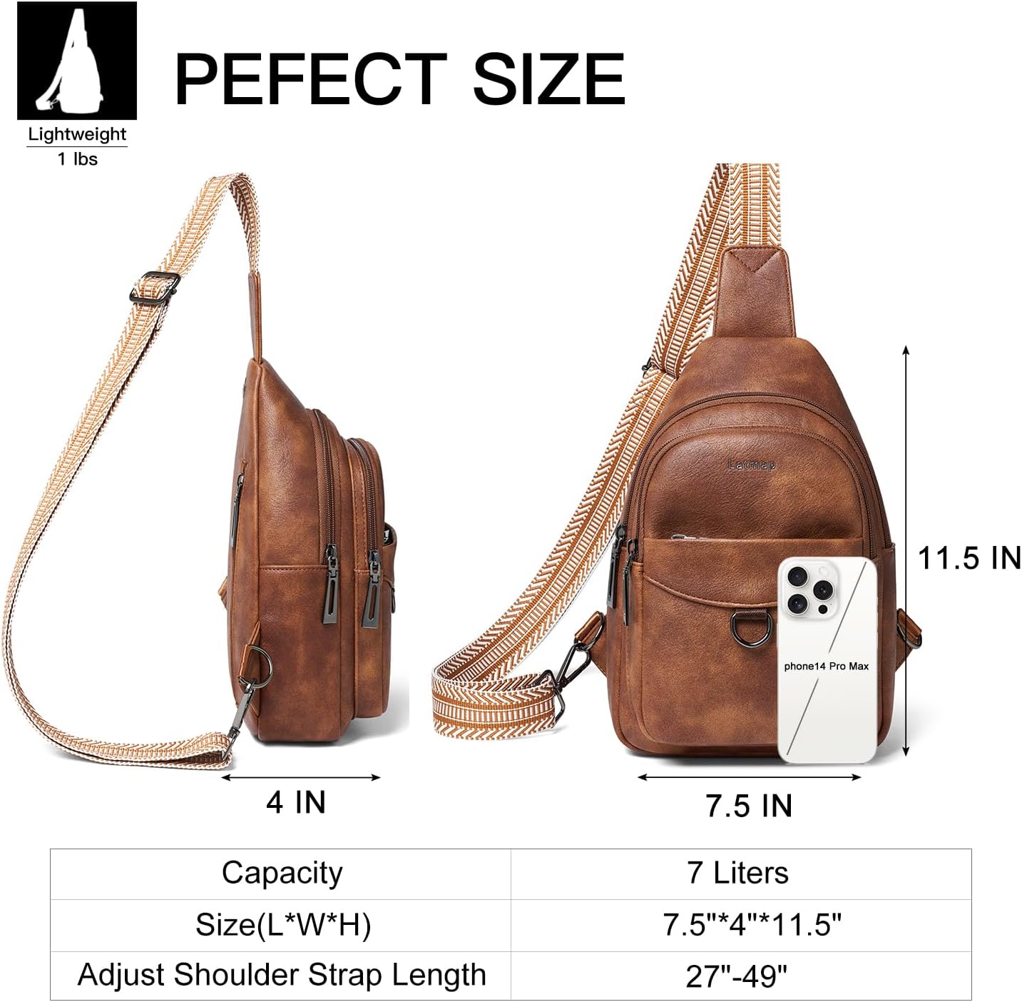 7L Sling Bag for Women Men Crossbody Belt Bag Small Travel Sling Backpack Anti Theft Chest Daypack Purse Faux Leather - Image 4