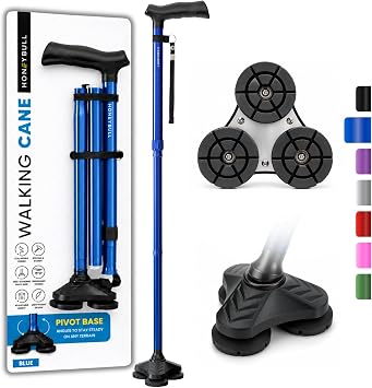 HONEYBULL Walking Cane for Men & Women Foldable, Adjustable, Heavy Duty, Free Standing, All Terrain, Collapsible Walking Sticks for Seniors & Adults