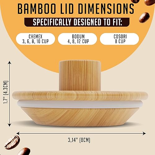 Vista 3 de HEXNUB Tapa de bambú para cafetera Chemex, cubierta y calentador Chemex que retiene el calor, se adapta a las cafeteras Bodum, Cosori