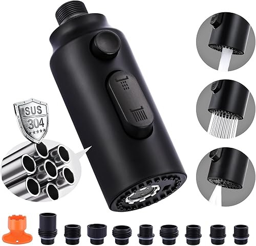 Miniatura 8 de Reemplazo de cabezal de rociador de grifo extraíble, boquilla de cabezal de pulverización extraíble de 3 funciones de bronce aceitado con 9