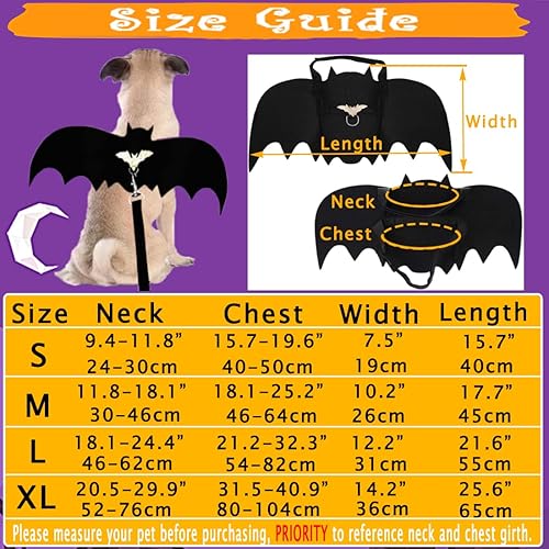 Miniatura 3 de Alas de murciélago para perro, disfraz de Halloween para perros medianos y grandes, ropa divertida para perros con correas y campanas de calabaza,