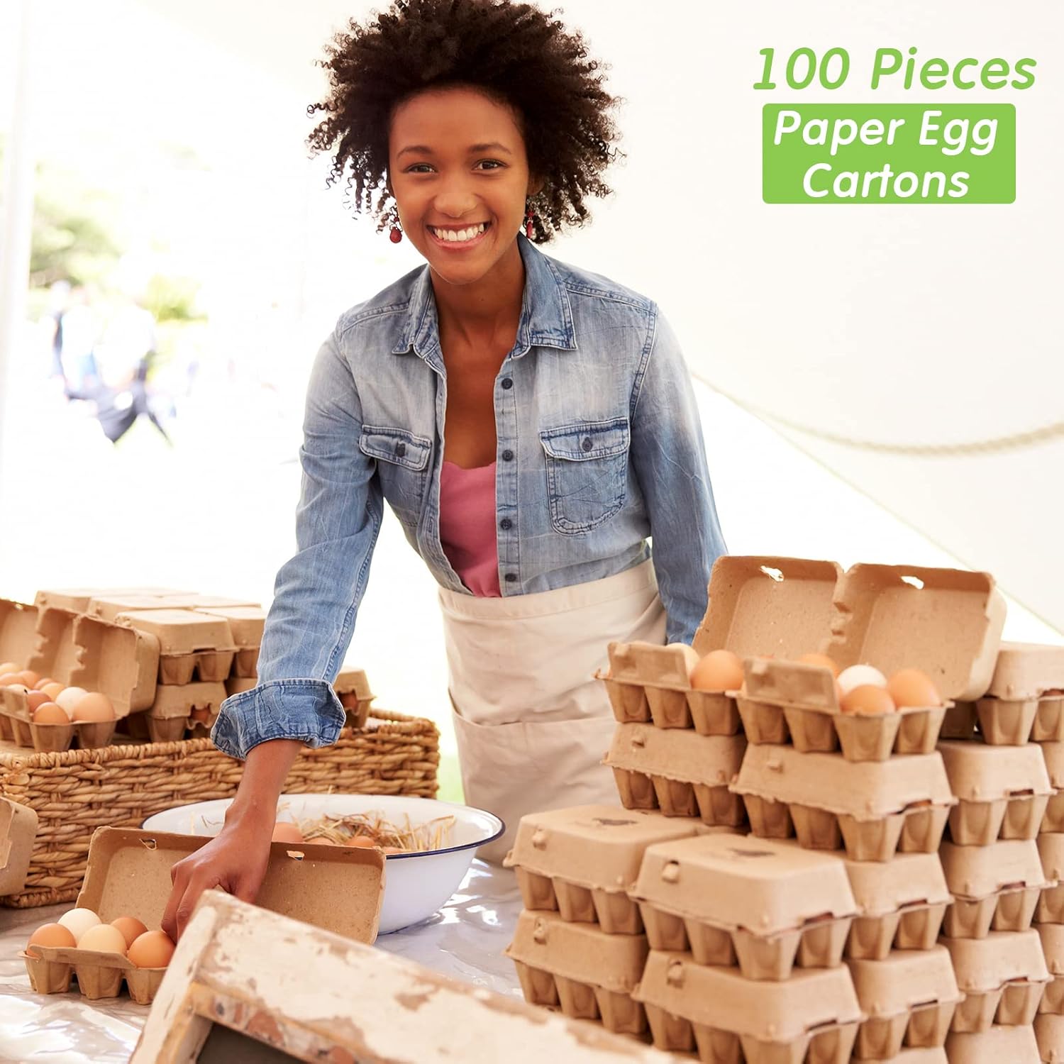 Sieral 100 Pcs Paper Egg Cartons Bulk for Chicken Eggs Blank Pulp Fiber Egg Tray Holder Reusable Empty Storage Containers for Farm Market Kitchen Camping Picnic DIY(6 Count)