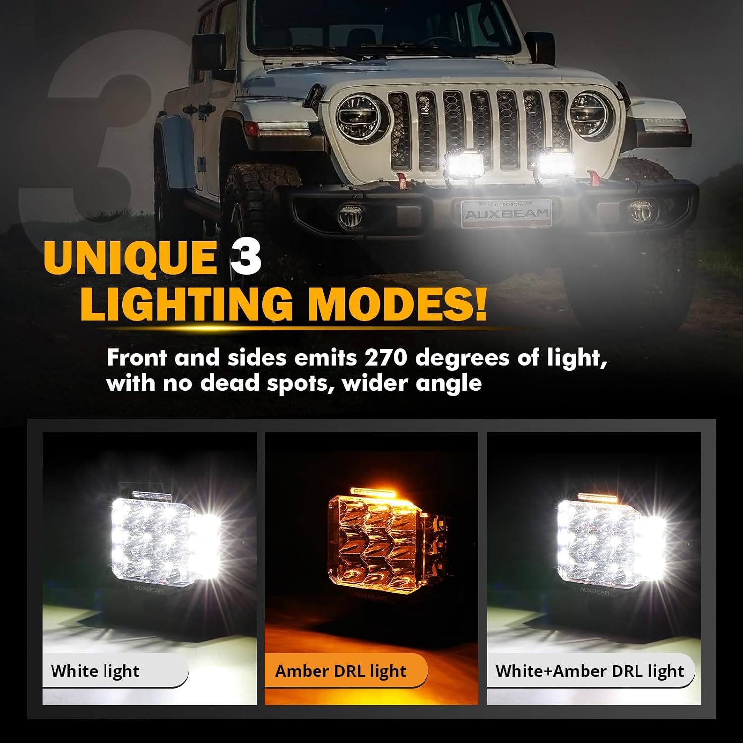 Auxbeam 5" 168W LED Cube Pods Offroad Driving Light with Amber Covers, 16440LM Bright Square Offroad Lights with Side Shooter 270° Combo Beam Ditch Light, DRL for Jeep ATV Wrangler Ford Truck Pickup