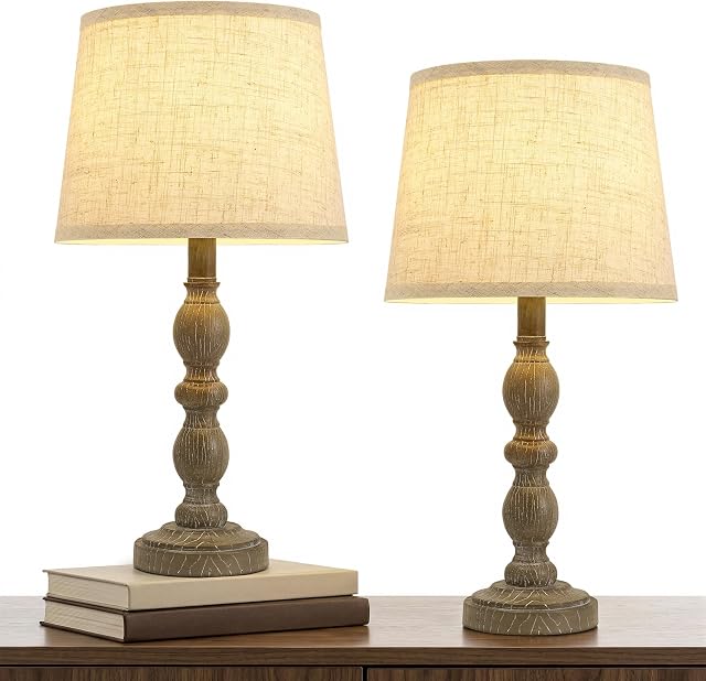 GyroVu Lampes pour chambre, 20.5" À côté des lampes Ensemble de 2, Table de chevet agricole lampe avec lin tissu abat-jour, interrupteur rotatif, lampe de table pour salon chambre bureau (Brun foncé)
