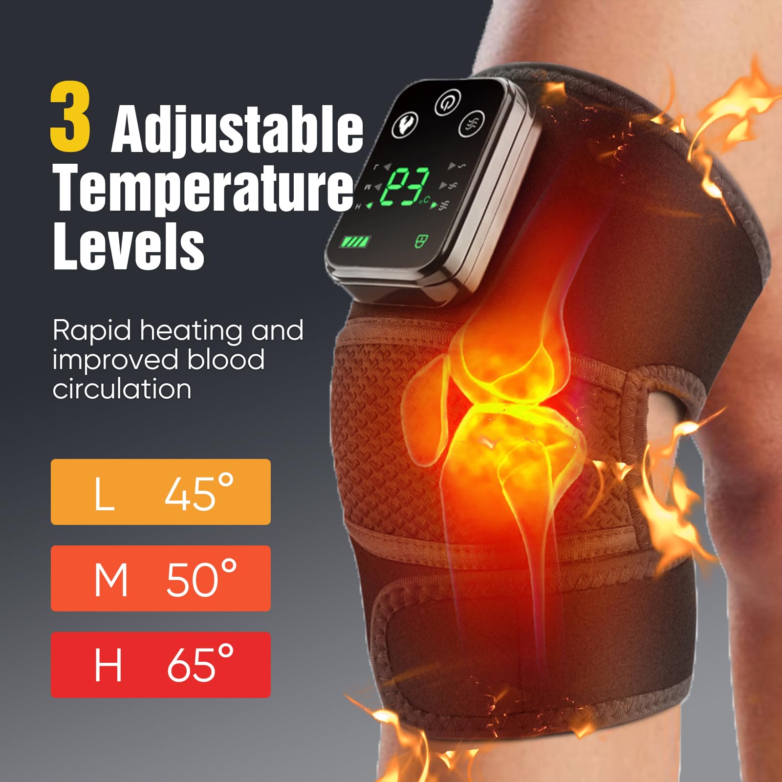 Rodillera calefactora inalámbrica,Cojín calefactor para la rodilla con control táctil, rodillera térmica para hombro y codo con 3 modos de masaje, ajustes de temporizador