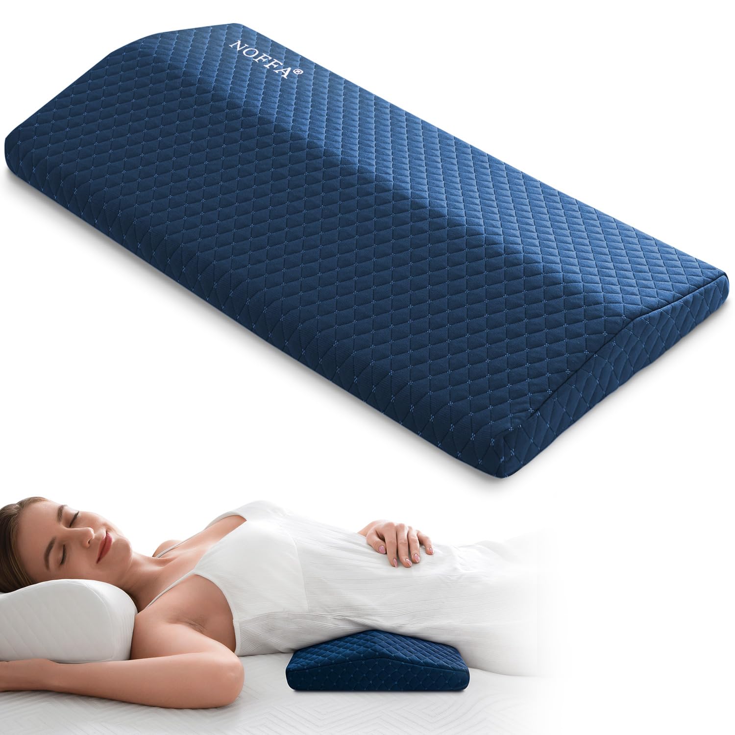 NOFFA Almohada Lumbar Dormir, Cojín Lumbar Cama de Espuma Viscoelástica, Apoyo Ortopédico para la Cintura, la Espalda, Dureza y Altura Ajustables