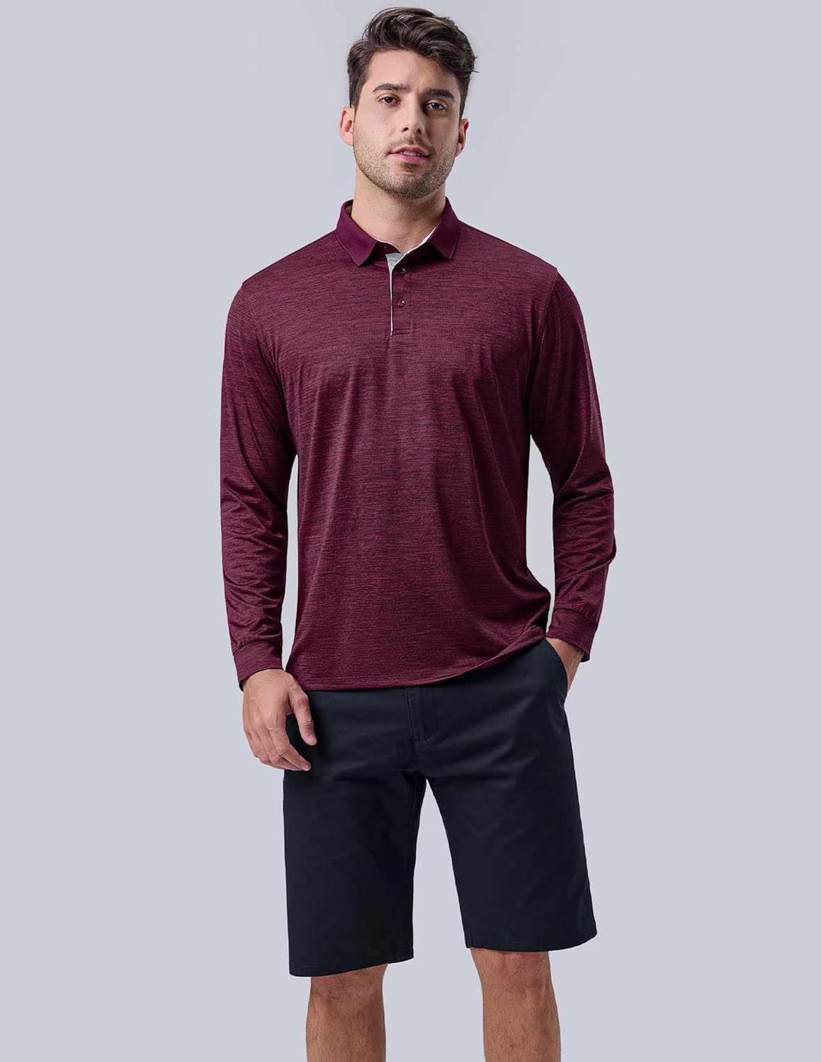 3 Pack: Dry Fit Long Sleeve Polo Shirts for Men, Athletic Collared Golf T-Shirts Performance Tops - Image 3