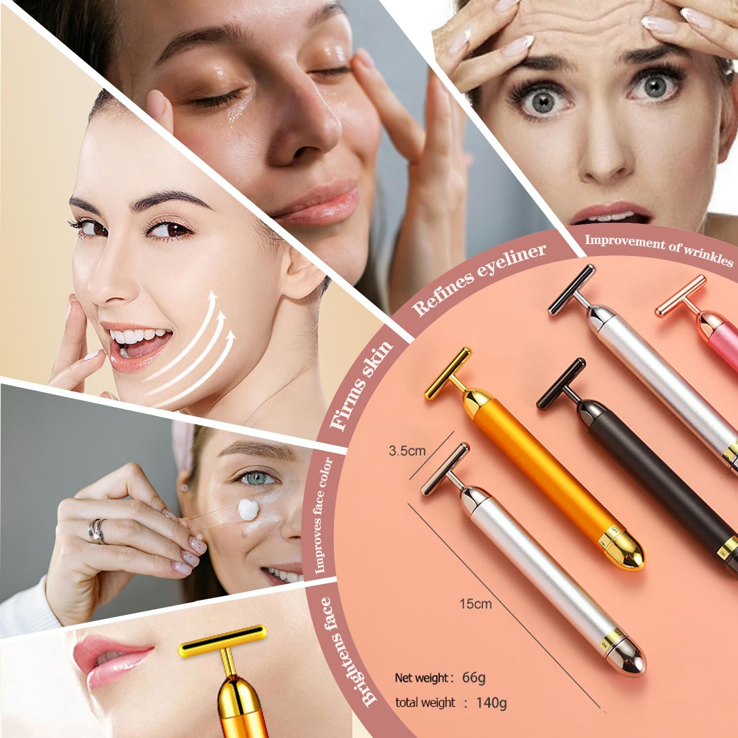 Beauty Bar 24K Gold Gesichtsmassagegerät - Gesicht T-Form Werkzeug zur Hautpflege Straffung mit ergonomischem Design (Grau)