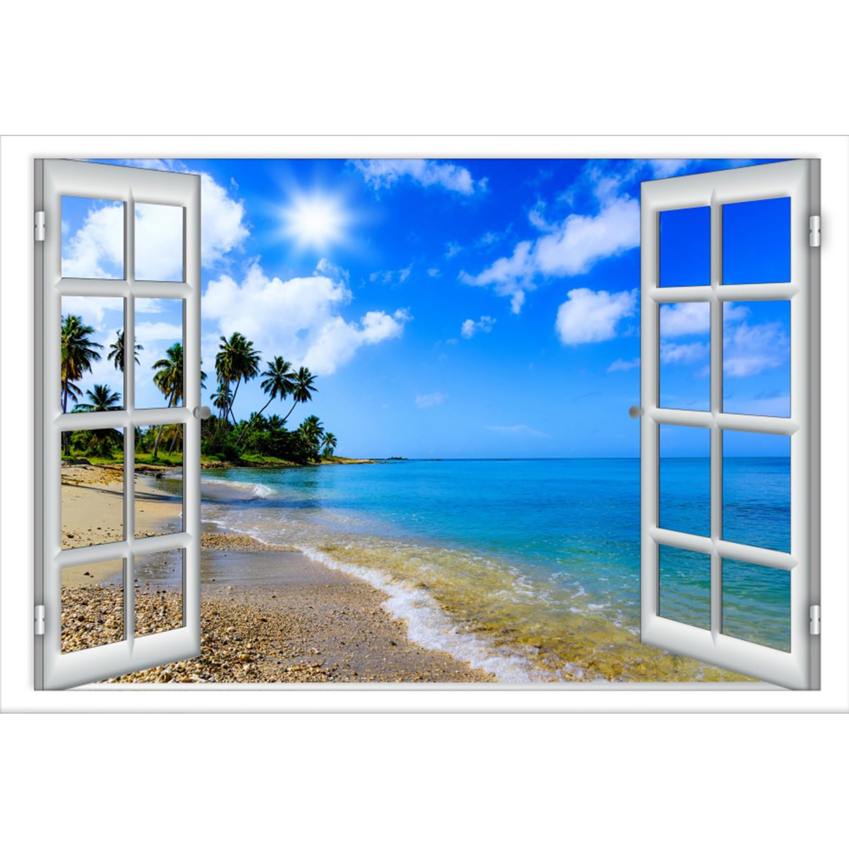Baocicco 7x5ft Tropical Island Backdrop Window View Coconut Trees Sea Waves Beach Photography Background Wedding Pictures Shooting Prop Theme Birthday