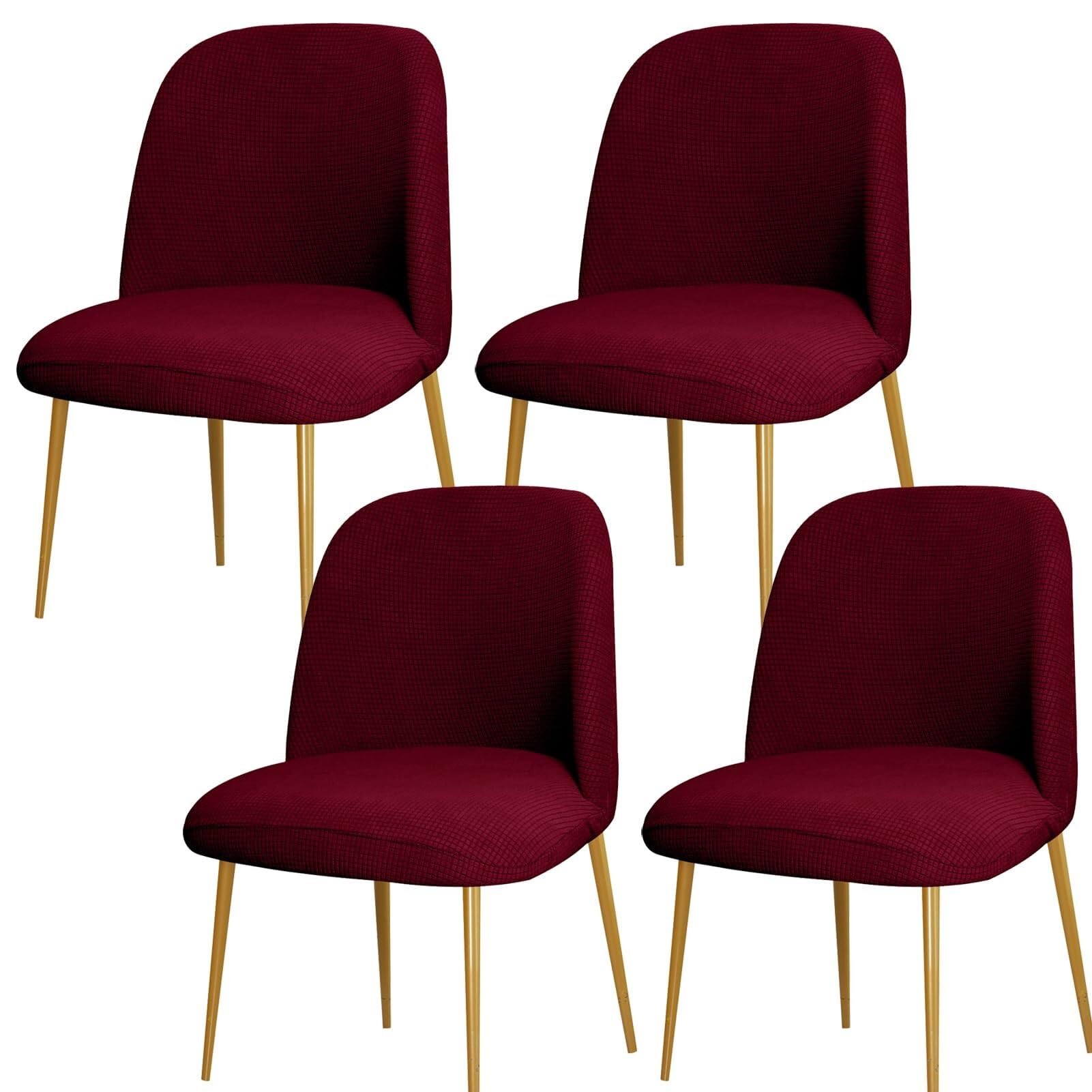 NMVAWIPT Curved Back Dining Chair Covers, Semi Circle Protectors, Polyester Jacquard Fabric, Machine Washable(Wine Red,4Pcs)