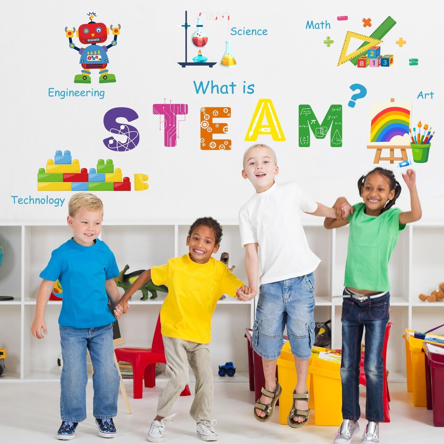 TOARTi What is STEAM Peel and Stick Wall Decal 35"×24" Science Tech Engineering Art Math Educational Wall Sticker Colorful Classroom Removable Self Adhesive Renter Friendly Mural for Kids Bedroom