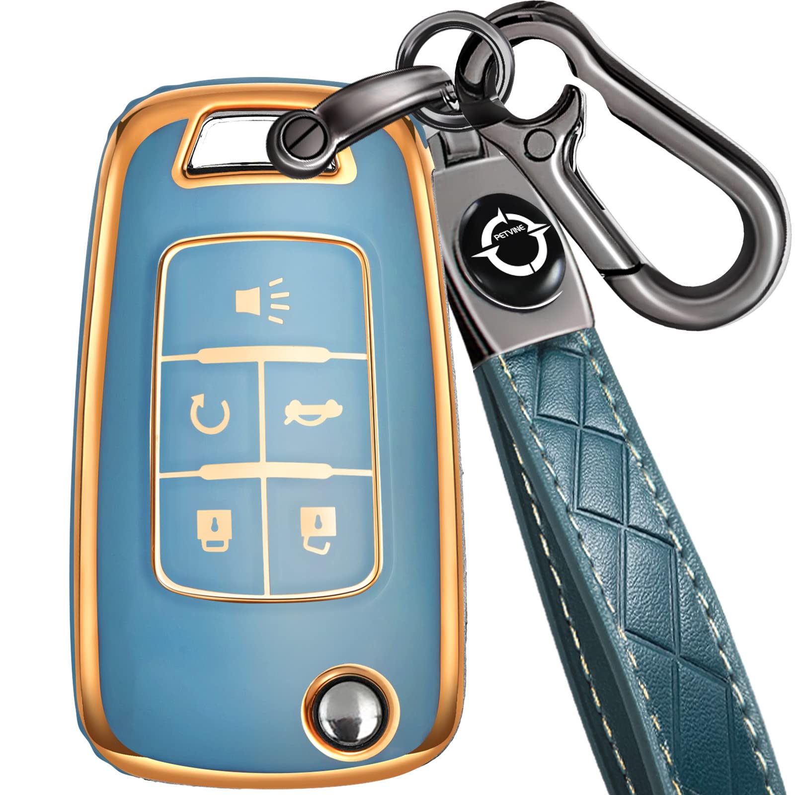 Photo 1 of Toykee for Chevrolet Key Fob Cover for Chevy Equinox Camaro Cruze Malibu Impala Sonic Volt Spark Trax GMC Terrain for Buick Lacrosse Encore Allure Regal Verano, TPU Case+D-Ring+Key Chain+Hook(Blue)