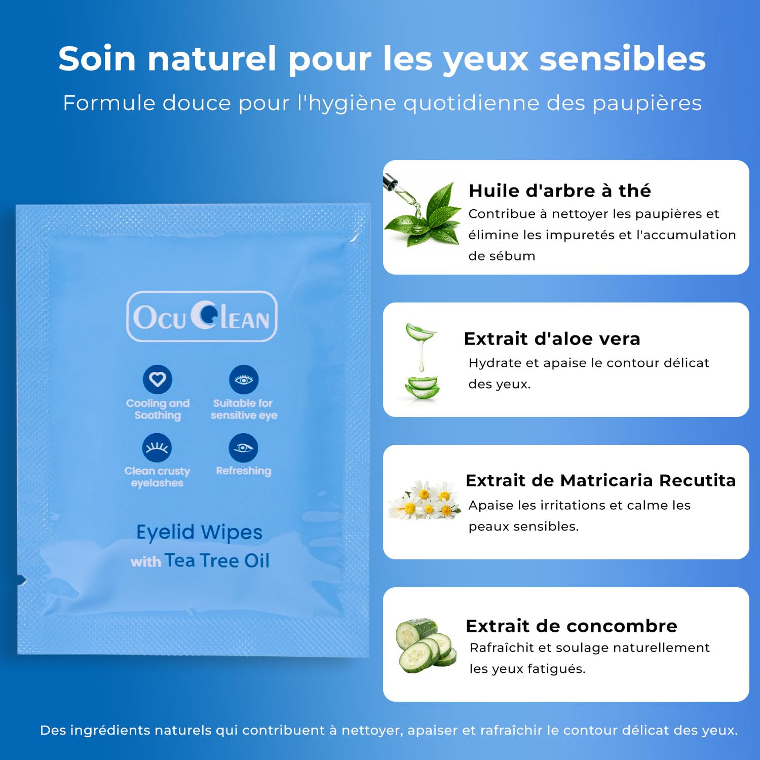 Ved lingettes pour les paupières pour le traitement périoculaire chez les adultes et les enfants. Lot de 30 lingettes stériles pré-humidifiées (LOT DE 2)