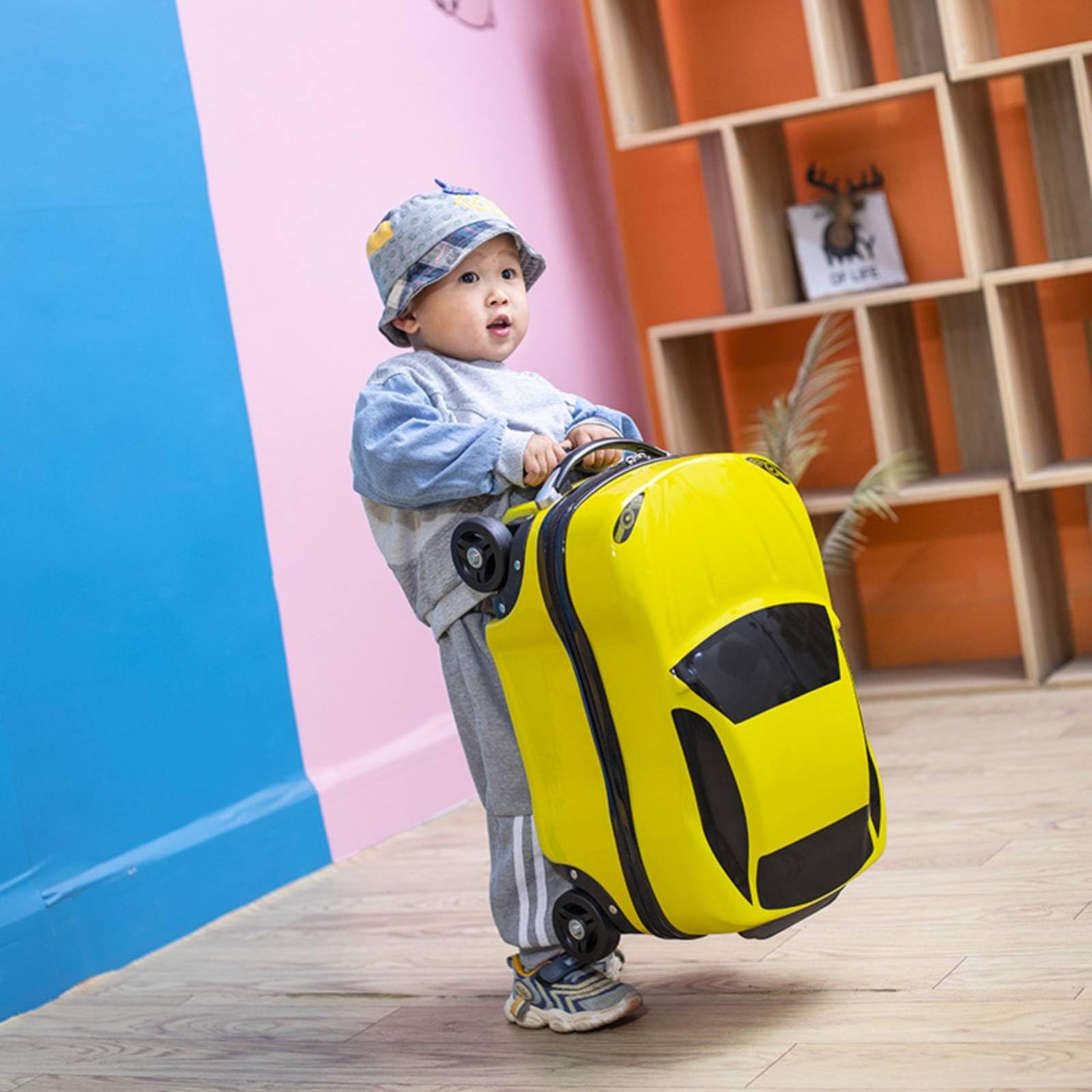predolo Valise Enfant Forme Voiture Roues, Enfant pour Enfants, Pivotantes Valise Porteur Poignée Télescopique Bagage Cabine Voiture, Garçons, Vacances, Bleu