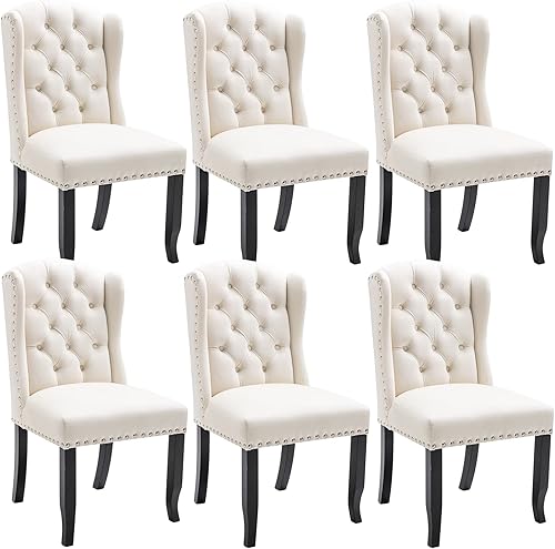Miniatura 13 de DUOMAY Juego de 6 sillas de comedor modernas capitoné, sillas de comedor tapizadas de lino sin brazos, sillas laterales de invitados para cocina y