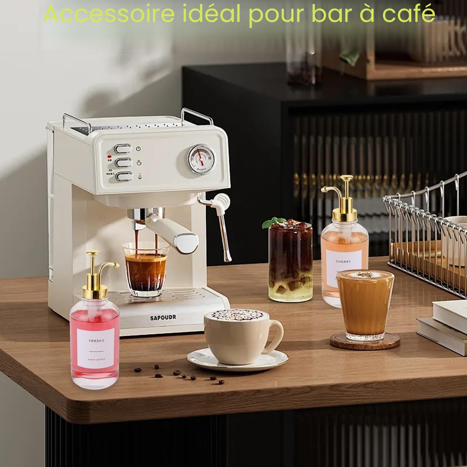 DAJAVE Lot de 2 distributeurs de sirop de café de 500 ml avec étiquettes et entonnoir, distributeur de sirop de café, bouteilles en verre pour organiser l'huile, le vinaigre, le savon, les liquides