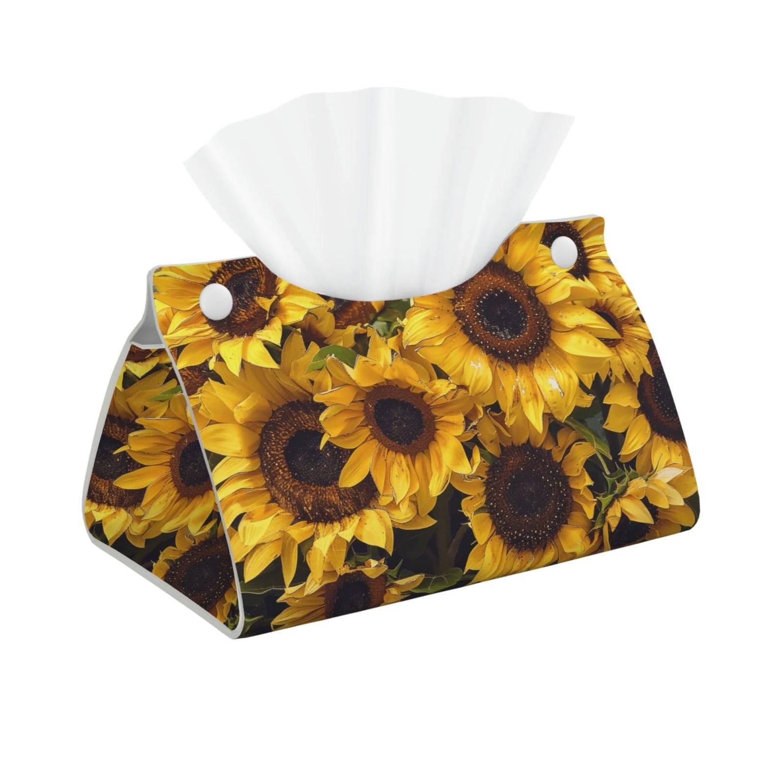 Sunflower Print Tissue Box Cover Foldable Tissue Storage Box Leather Tissue Cube Box Holder for Living Room Bedroom Office Car Home Decor