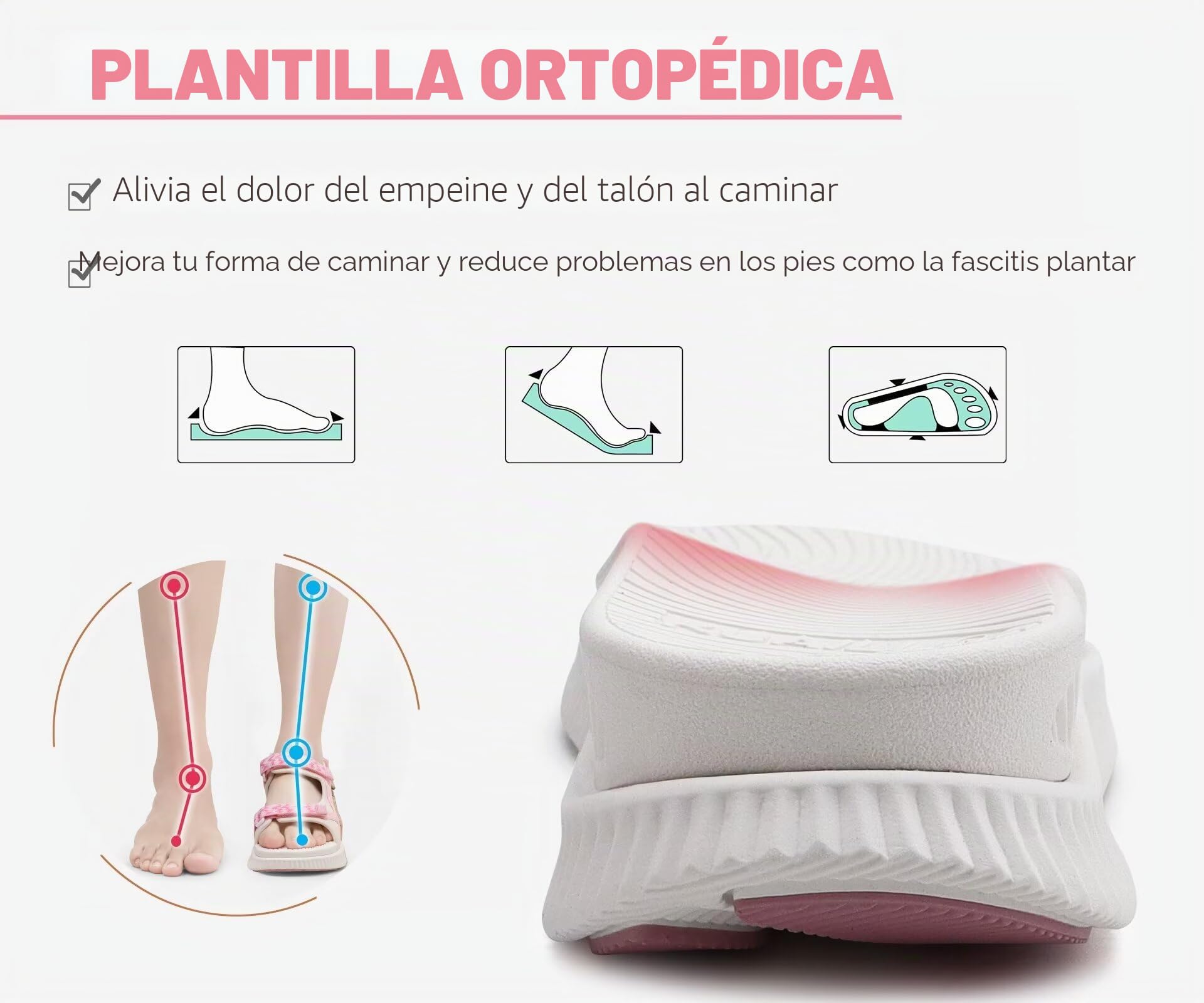 KuaiLu Sandalias Trekking Deportivas Mujer Ortopedicas Senderismo Sandalias | Comodas Caminar Fascitis Plantar Verano Abierta Ligera Cuero Ajustables Antideslizantes Sandalias Montaña Rosa Blanco 41