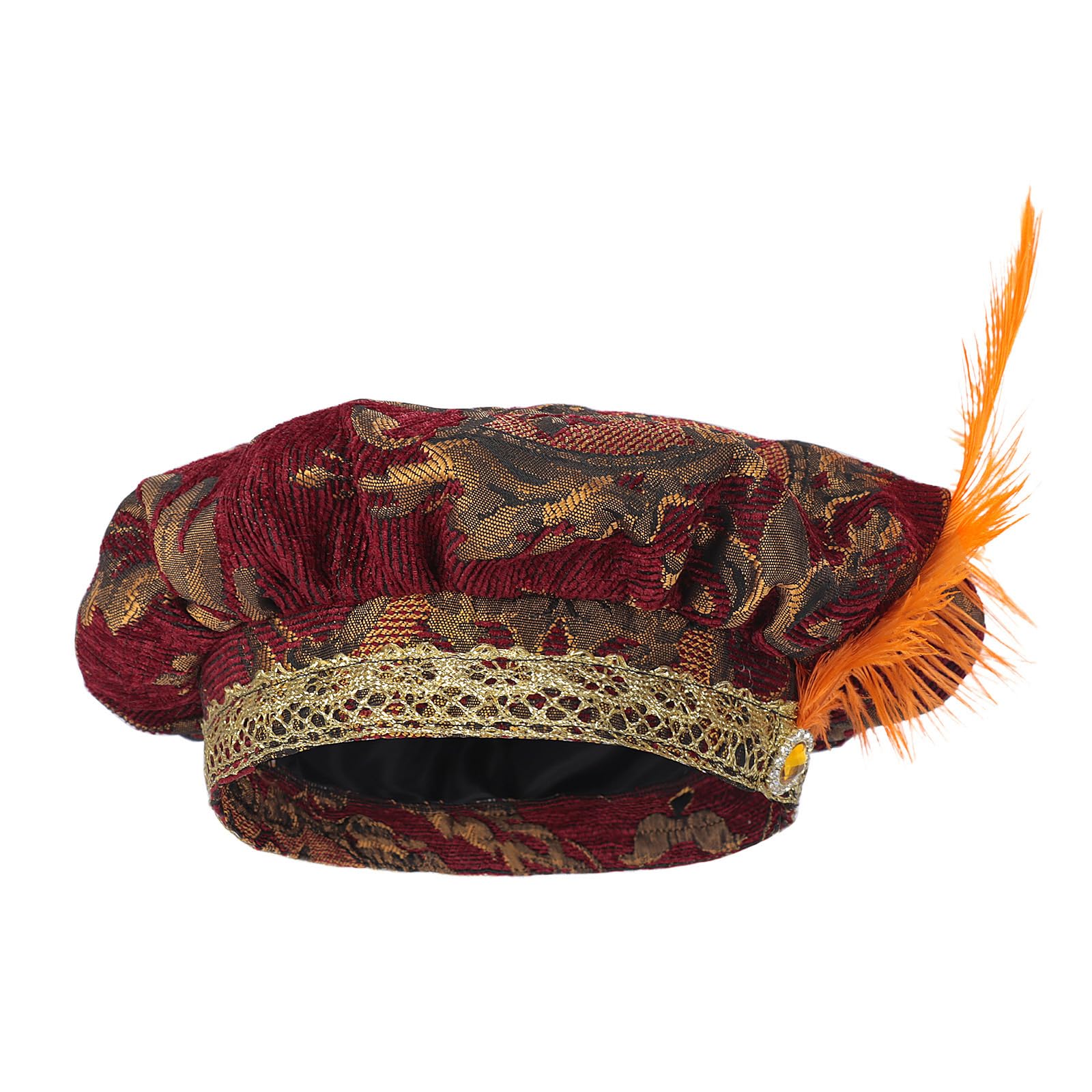 Zepfjhe Unisex Red Medieval Tudors Hat With Feathe Renaissances Muffin Tudors Flat Cap Minstrels Costume Hats Headwear For Men Medieval