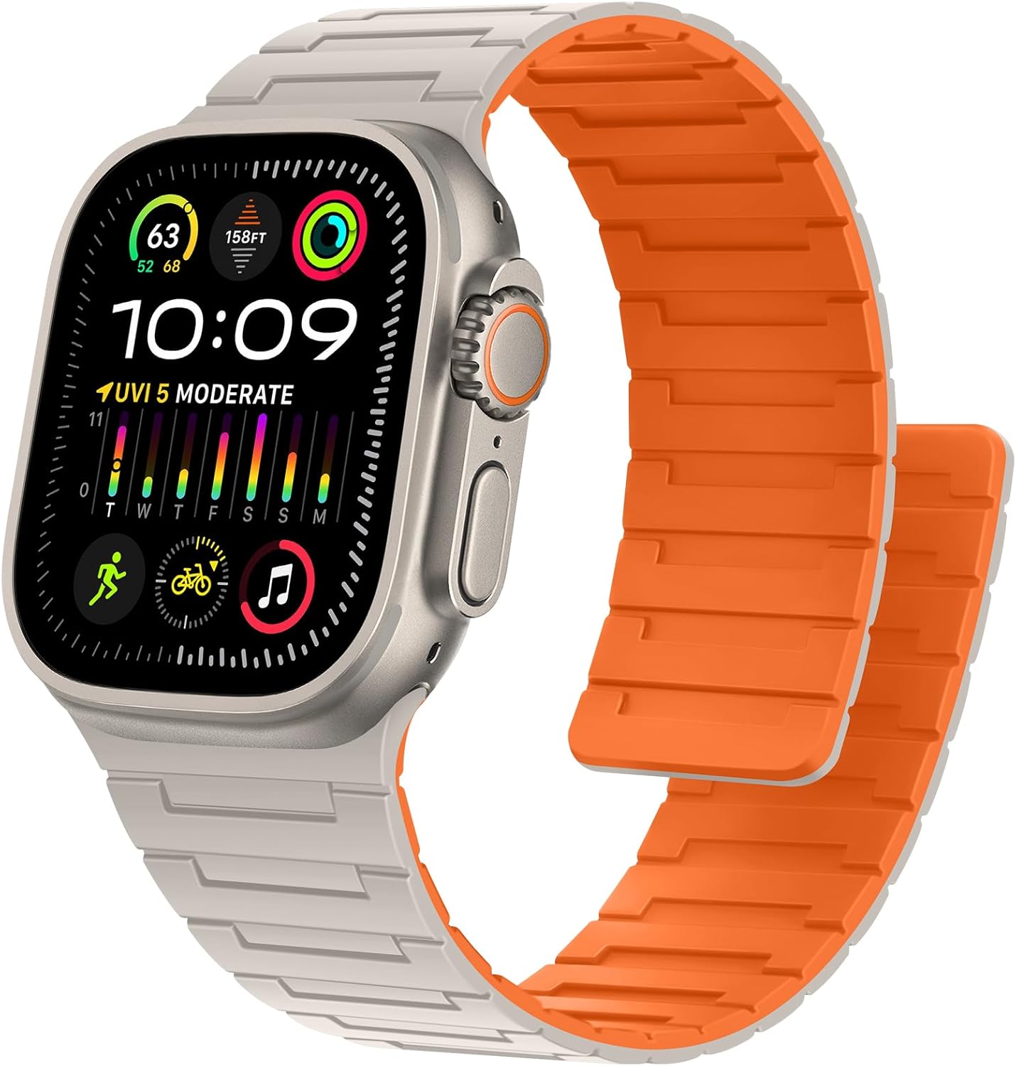 Bisikor Magnetic Bands Compatible with Apple Watch Band 49/46/45/44/42/41/40/38mm Men Women Silicone Sport Wristband for iWatch Ultra SE Series 11 10 9 8 7 6 5 4 3 (42/44/45/46/49, Starlight/Orange)