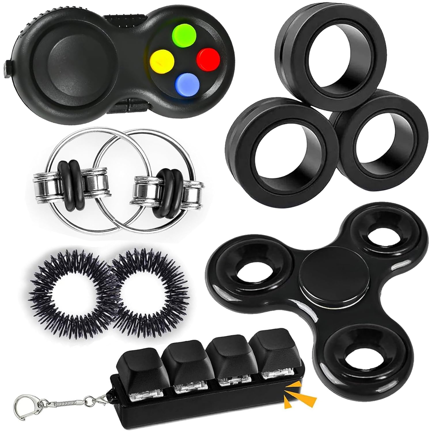 Spiritzohic C 7Pcs Fidget Toy Pack, Sensory Toy For Adult Kid, Stress Anxiety Relief Toys, Sensory Fidget, Stress Reduce Fidgets, Finger Toys Killing Time, Fidget Spinner, Stress-Relief Ring,For Adhd, Add, Autism-Z