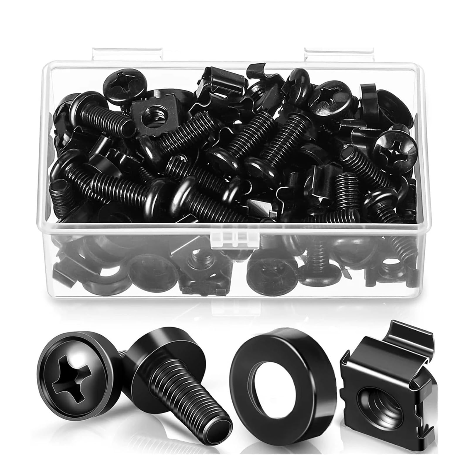 Kit dadi a gabbia for viti for montaggio su rack, M6×16 mm | 50 set completi, abbinati a rondelle piane di supporto