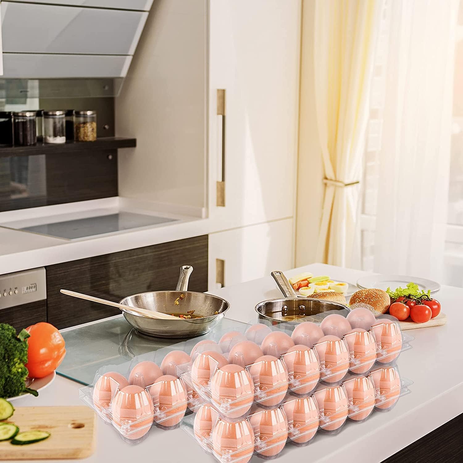 FVIEXE 100Pcs Clear Egg Cartons, Eco-vriendelijke Plastic Eierdoos Bulk, Elk Houdt Half Dozijn Eieren Veilig (6 Eieren), Kip Ei Lade Eierdozen Houder