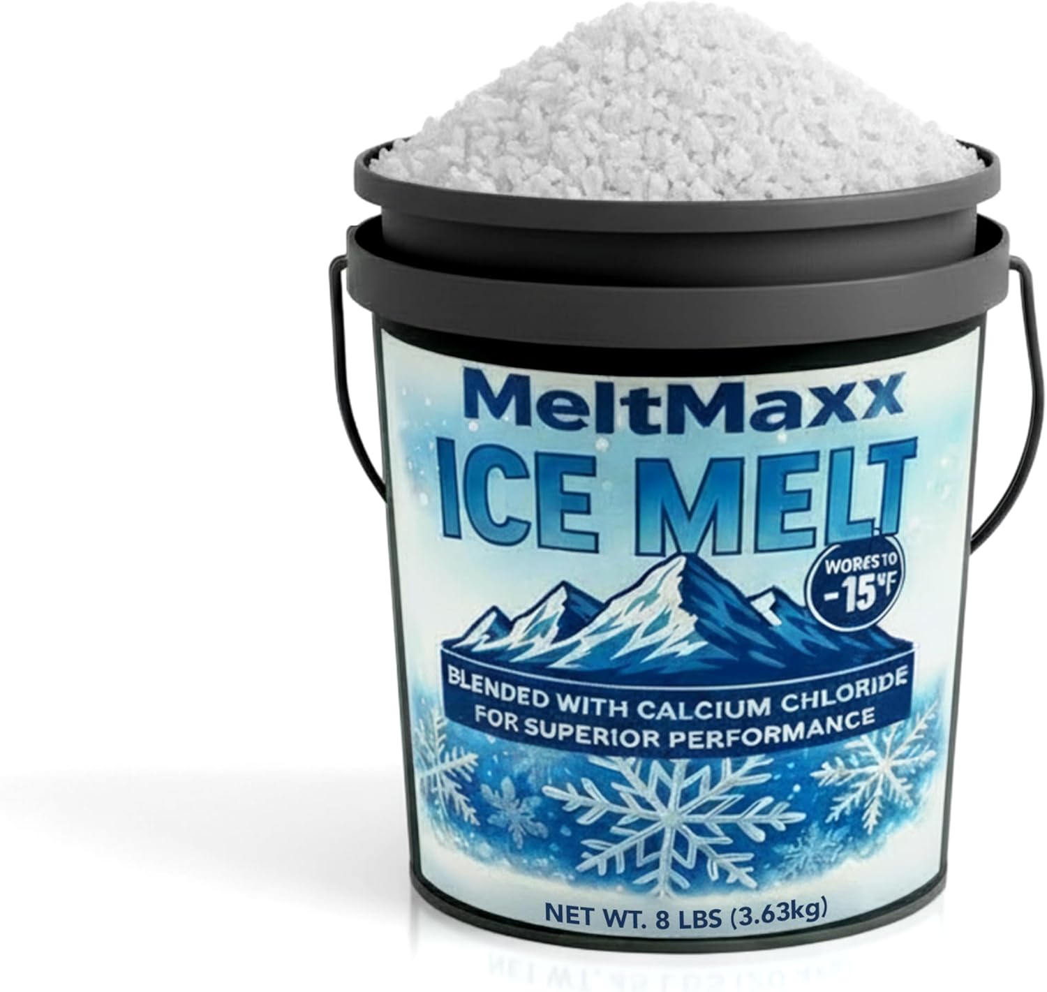 Home and Country USA MeltMaxx Ice Melt 8 lb Pail – Calcium Chloride & Rock Salt Blend, Ice & Snow Melter, Effective to -15°F, Ideal for Driveways & Sidewalks