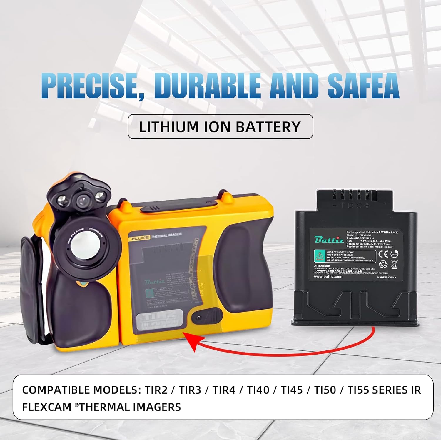 Replacement Rechargeable Lithium-Ion Battery Compatible with FLUKE TIR2/TIR3/TIR4/TI40/TI45/TI50/TI55 Series IR FlexCam Thermal Imagers, Replace the Original Model TI-SBP TI SBP
