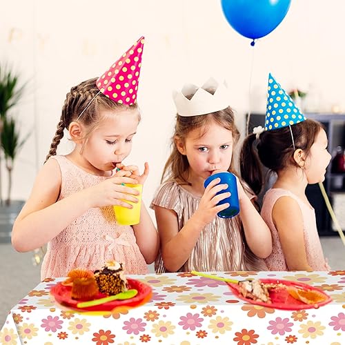 Miniatura 5 de Mantel desechable de 3 piezas de margaritas, 54 x 108 pulgadas, diseño hippie retro para cumpleaños, baby shower, suministros de fiesta de boda,