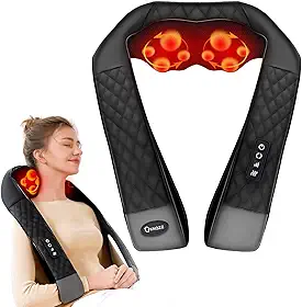 KNQZE Massageador Shiatsu Para Pescoço E Costas Com Calor, Massageador Para Pescoço E Ombros, Almofada De Massagem 4D Para Amassar Tecidos Profundos Para Alívio De Dor Muscular Nos Ombros, Costas E