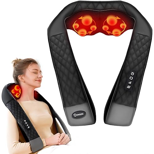 Shiatsu Neck and Back Massager with Heat, Neck and Shoulder Massager, 4D Deep Tissue Kneading Massage for Leg, Full Body Muscle Pain Relief, Ergonomic Design, Ideal Gifts for Women Men, Corded Use
