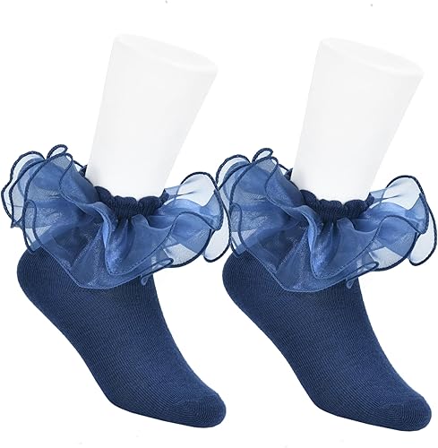 Yepami Calcetines para niñas y niños pequeños, lindos calcetines grandes de encaje de doble capa con volantes para niñas pequeñas, 2 pares