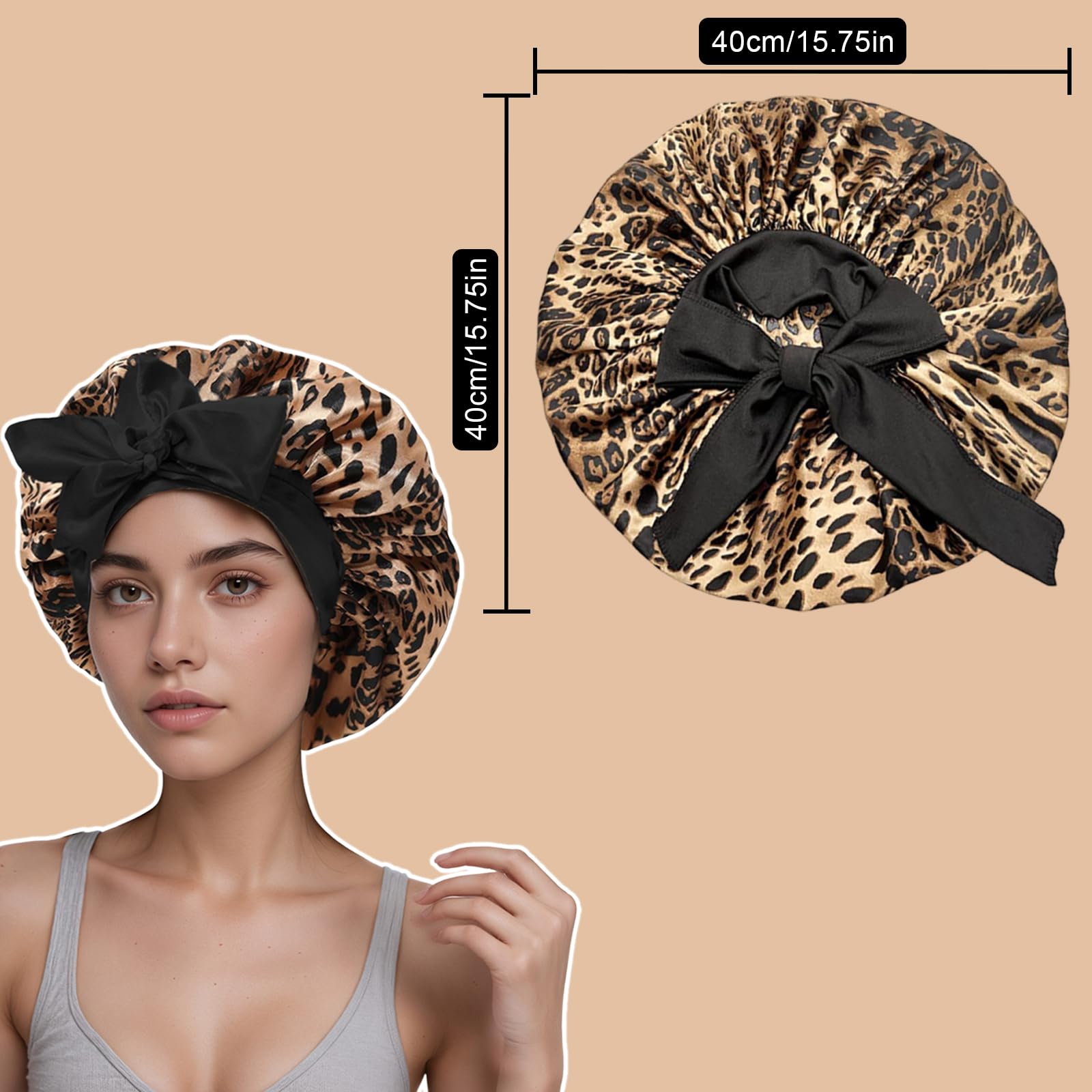 CZXCV Silk Hair Bonnet for Sleeping Silk Hair Wrap Curly Hair Stain Sleep Cap for Women Leopard - Image 2