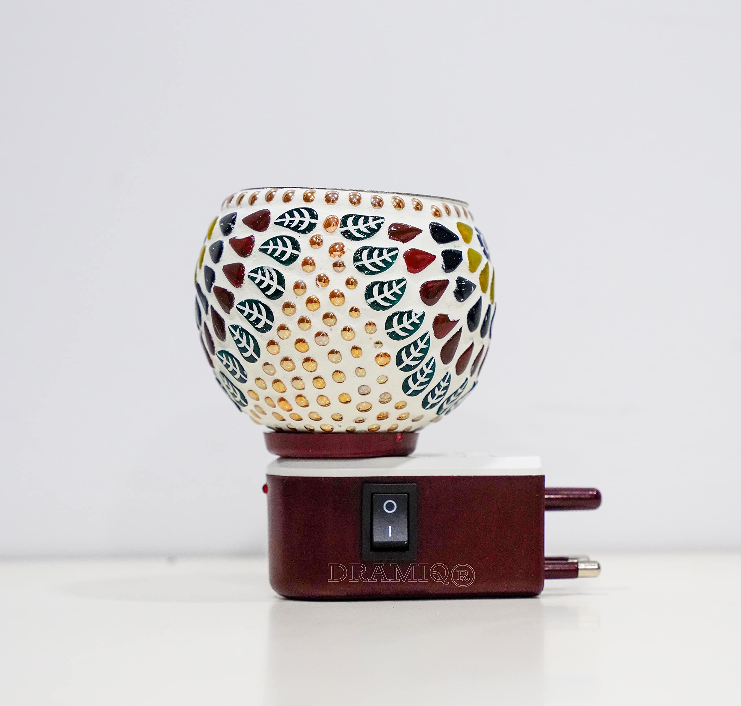 Beautiful Glass Kapoor Dani/Aroma Diffuser Cum Night Lamp Essential Oil Diffuser Made in India Electrical Camphor Diffuser On-Off Switch for Heating (D-OB-44)