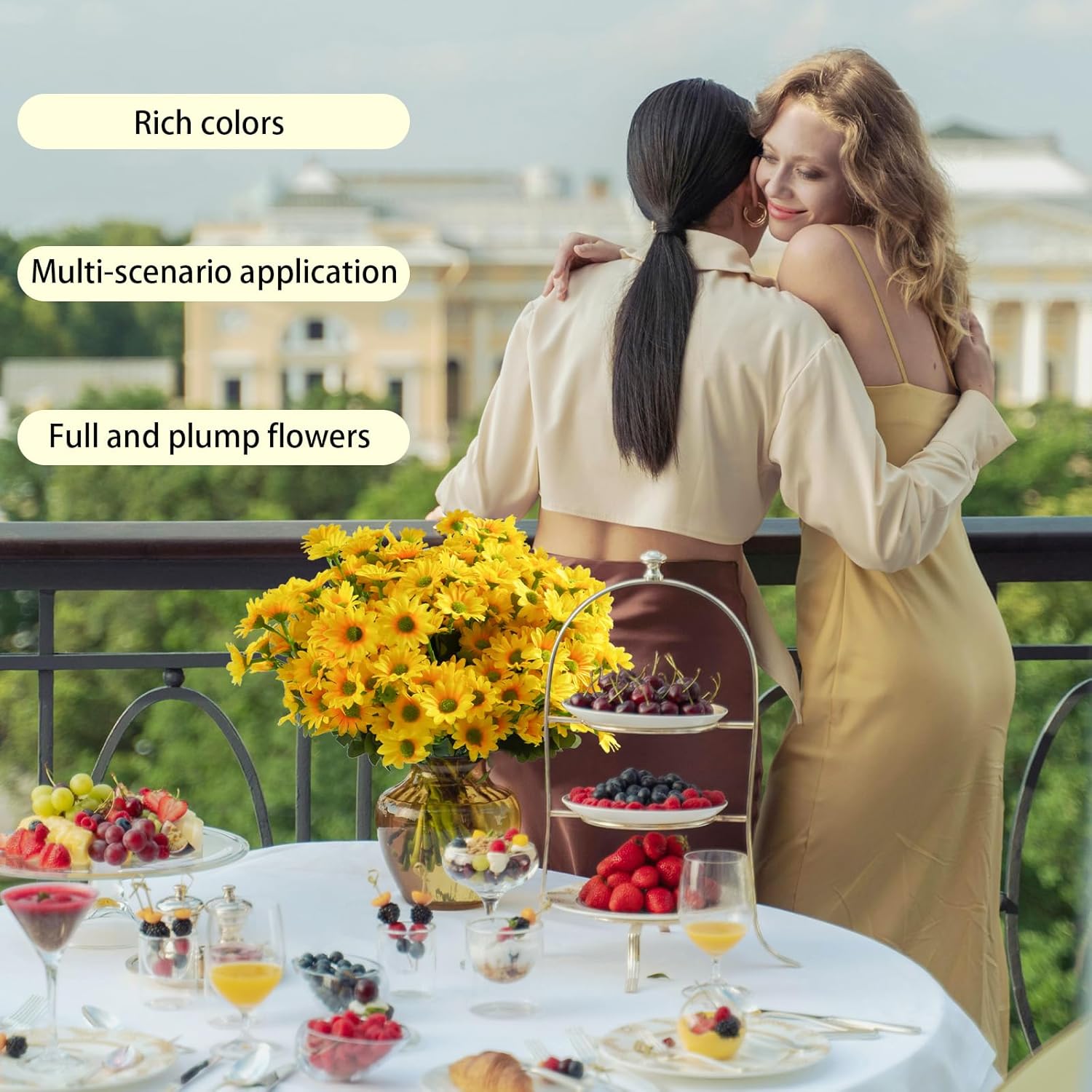 12 Bundles Mums Artificial Flowers Outdoor,Silk Bulk Daisy Fake Flower for DIY Bouquet,Faux Floral Arrangements for Kitchen Decor Coffee Table Centerpieces Home Garden Decorations(Yellow) - Image 2