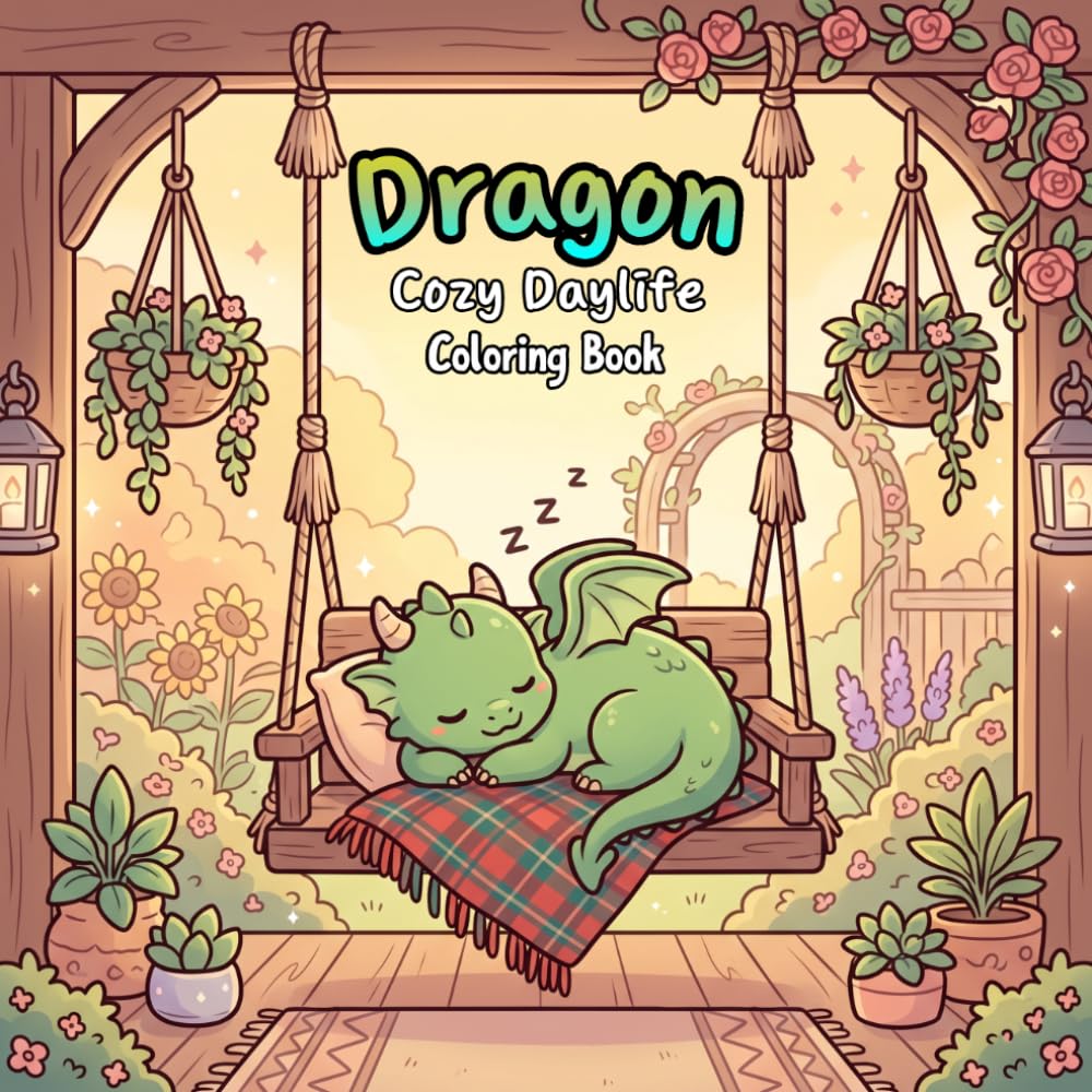 Dragon Cozy Daylife Coloring Book: 50 Pages of Cute Dragons, Easy to Color Scenes, Perfect for Kids and Adults Seeking Relaxing Fun.