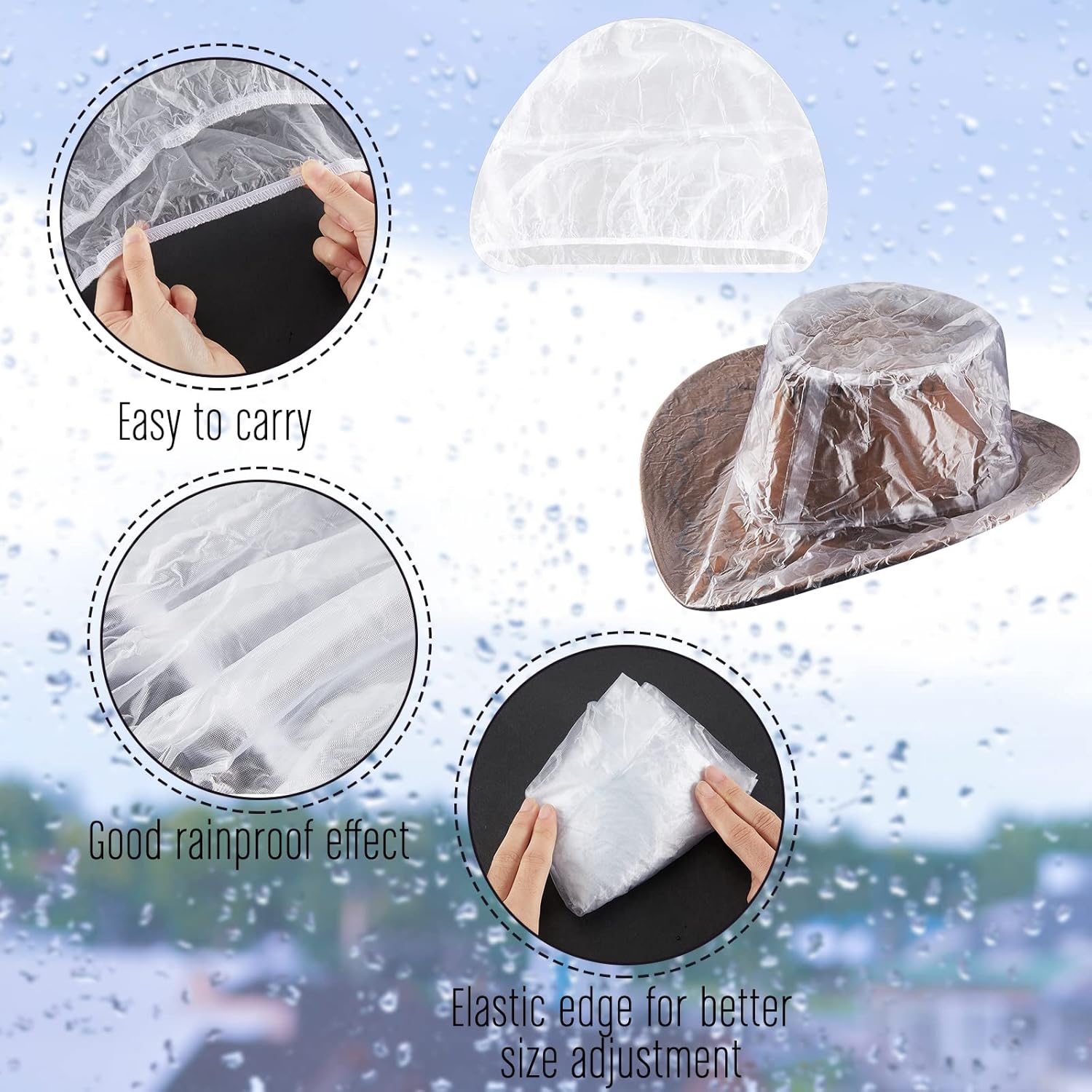 Geyoga 4 Pieces Cowboy Hat Rain Covers Plastic Protectors Cowboy Hat Covers for Storage Gray(X Large) - Image 3