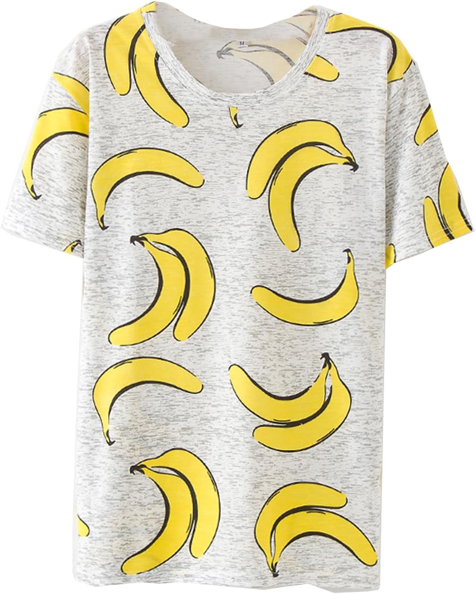 Amy Babe Women Tropical Graphic Fruits Printed Heathered Loose Tee T Shirt Tops