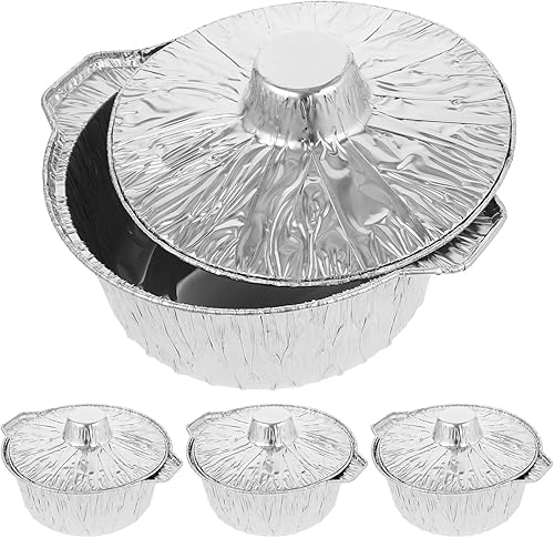 GANAZONO Sartenes redondos de papel de aluminio de 8 pulgadas con tapas, 6 piezas desechables para sopas, bandejas de utensilios de cocina