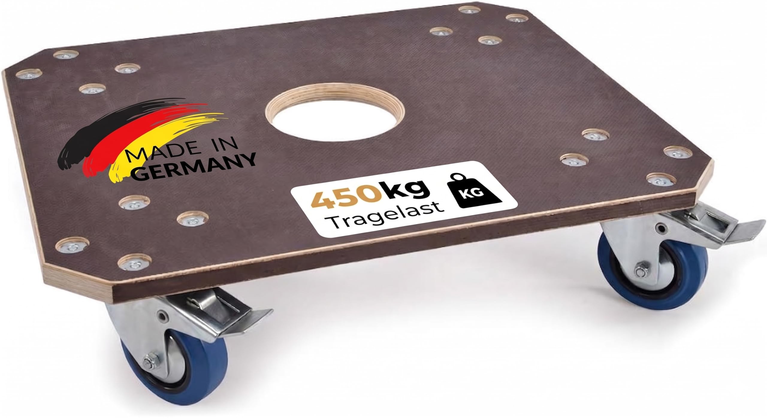 Profi Rollbrett - 450 kg Traglast – Profi Dolly mit 2 Feststellbremsen – 60x50x15 cm Transportwagen für Möbel, Maschinen und Werkstatt – Antirutsch-Oberfläche – Made in Germany
