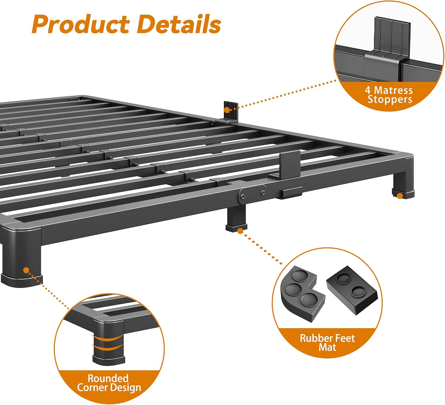 NKZ King Platform Bed Frame 4 Inch, Heavy Duty Metal Low Profile Bed Frame with Round Corner Legs, 3500lbs Weight Capacity Reinforced Frame, No Box Spring Needed，Noise-Free, Easy Assembly