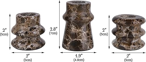 Miniatura 2 de Vixdonos Juego de 3 portavelas de mármol para decoración del hogar, bodas, fiestas y centros de mesa (marrón)