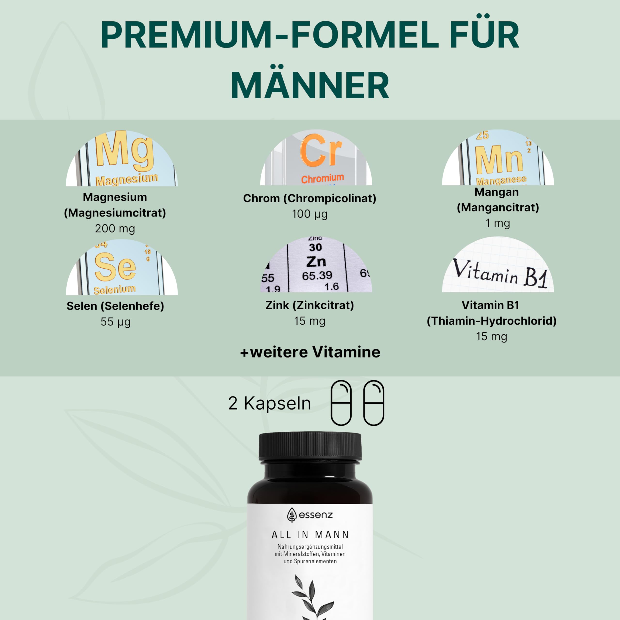 ESSENZ – All In Mann 4 x 60 Kapseln – Multinährstoff-Komplex + Vitamine, Mineralstoffe & Spurenelemente. Mit Zink zur Erhaltung eines normalen Testosteronspiegels + Vitamin C & D für das Immunsystem