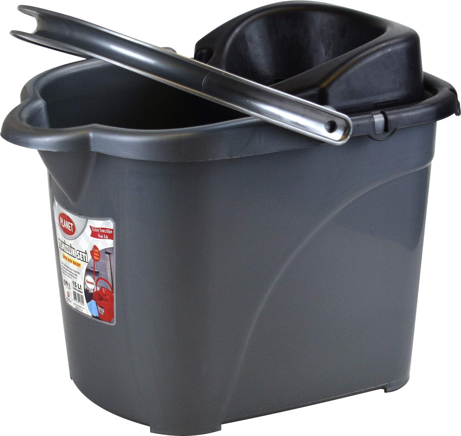 Luxury Mop Bucket 15L with Wheels Floor Cleaning (Silver)