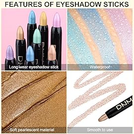 Kaely 8Pcs Cream Eyeshadow Stick Set, Desert Mocha Beige Gold Light Purple Pink Sky Dazzling Blue Geen, Shimmer Eyeliner Pencil Eye Shadow Sticks Palette Makeup for Older Women, sombras para ojos 02