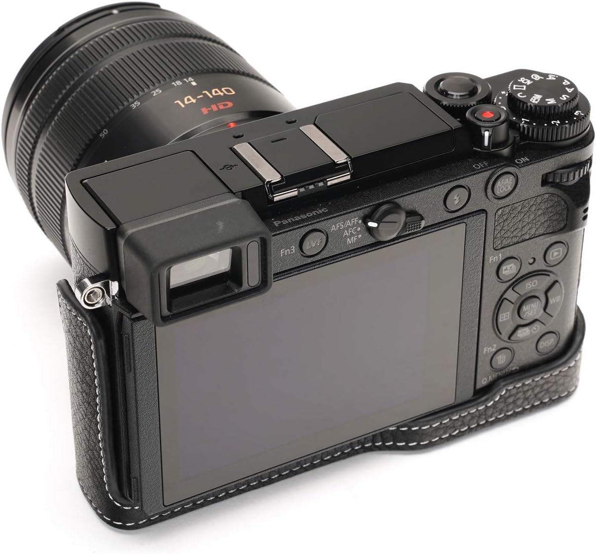 Lumix DC-GX9 Camera Case, BolinUS Handmade Genuine Real Leather Half Camera Case Bag Cover for Panasonic Lumix DC-GX9 GX9 Camera Bottom Opening Version + Hand Strap -Black